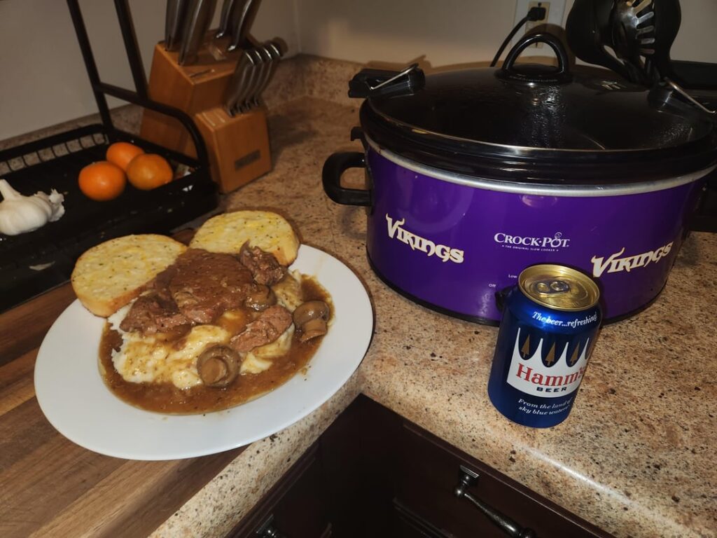 Mushroom and Beef Gravey over Creamy Mashed Potatoes.
