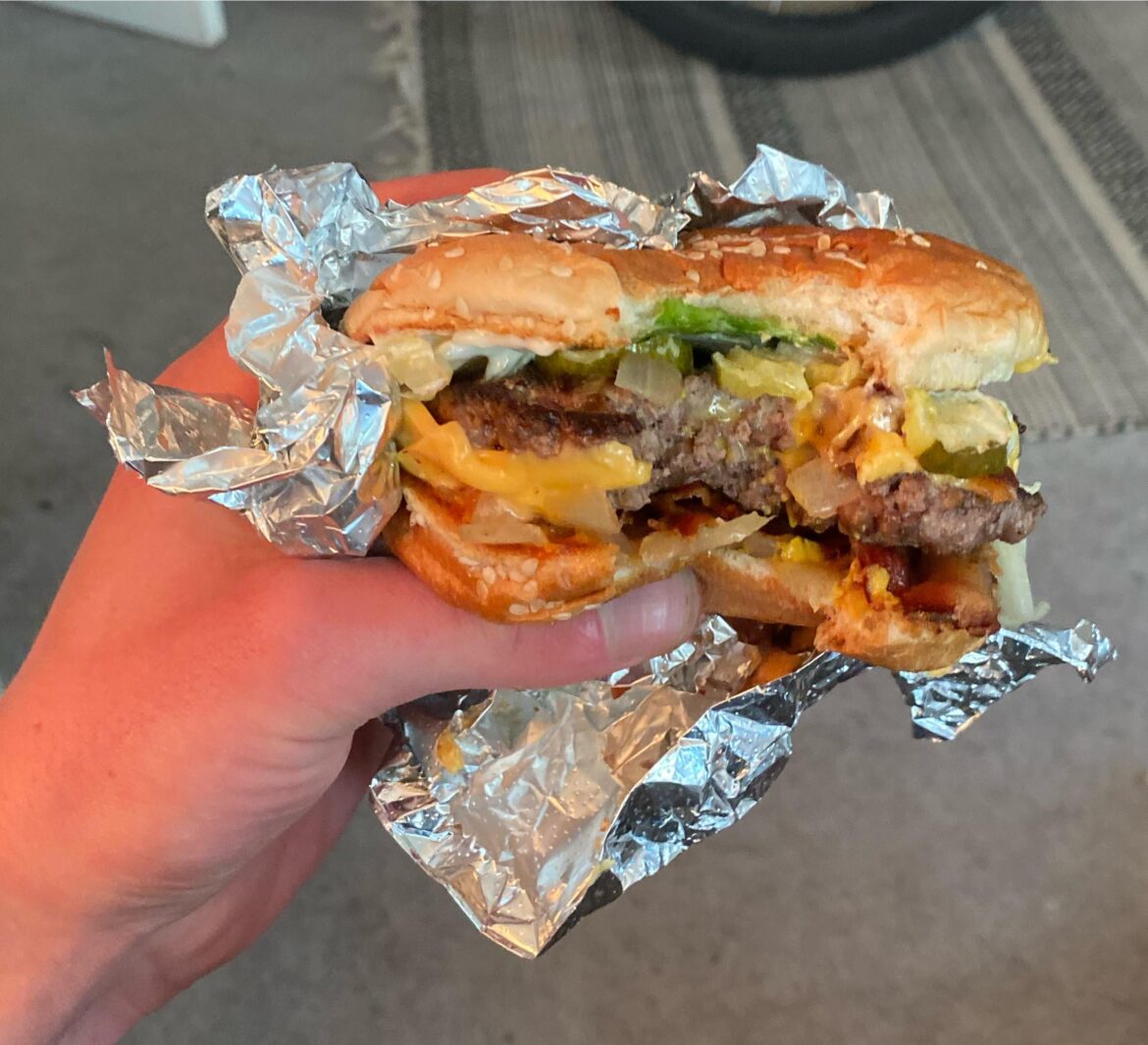 The Five Guys bacon cheeseburger. Tears of joy.