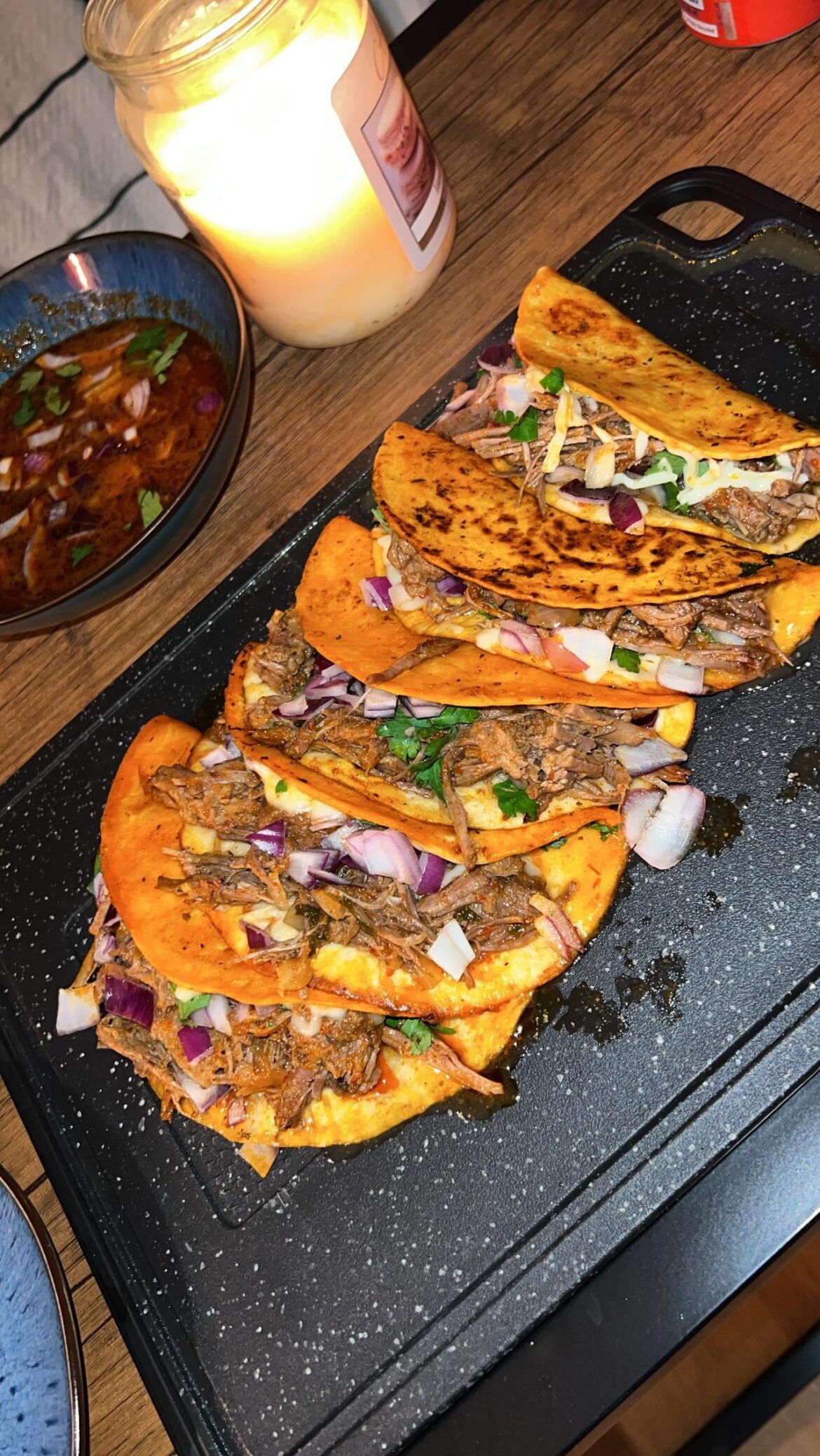 8 hour slow cooked birria tacos