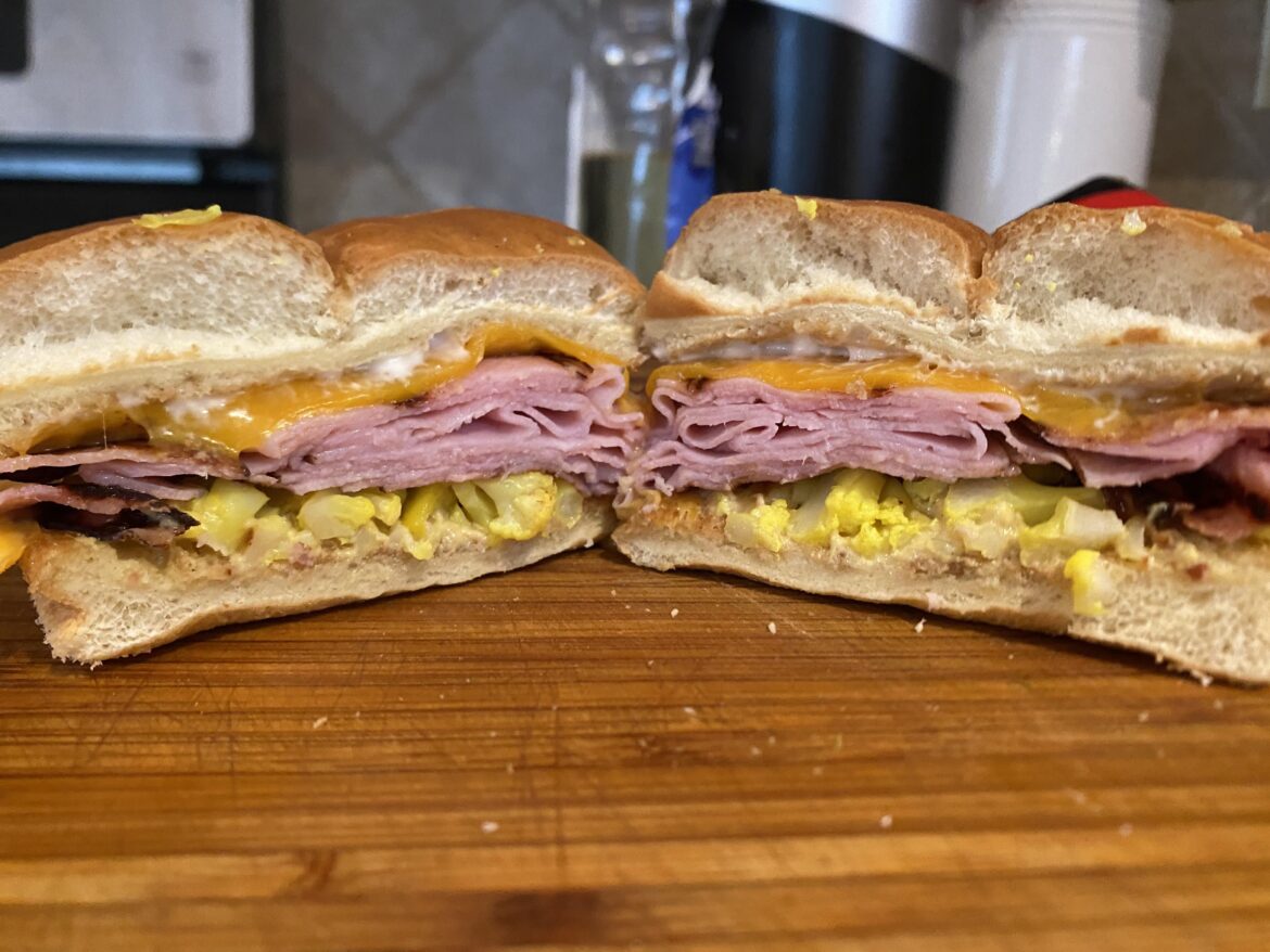 Hot ham and cheese with pickled cauliflower