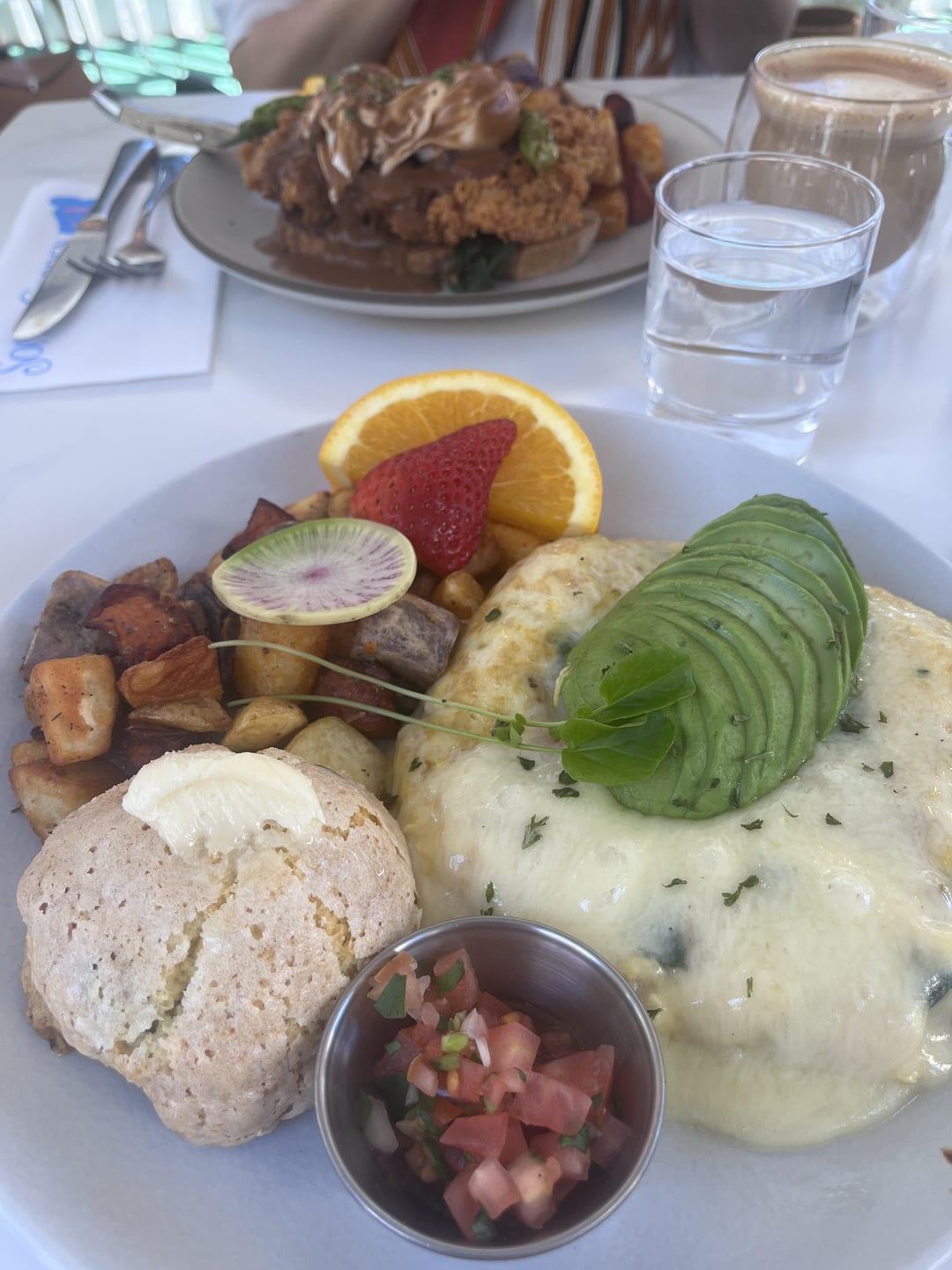 2nd picture shows how much i ate — any estimates? omelette with chicken