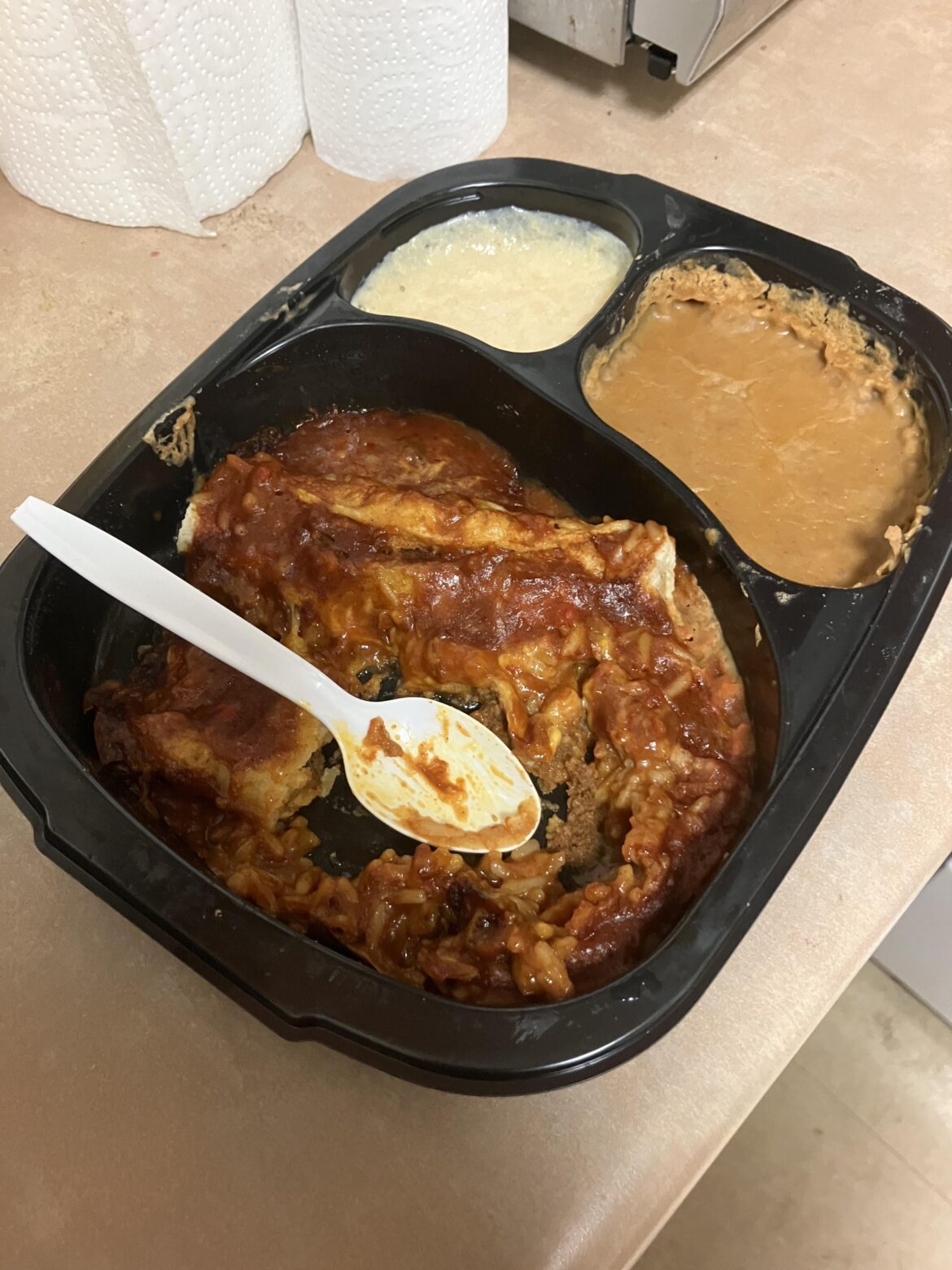 Saw this at the store and thought it sounded pretty good. Heated it in the microwave exactly as directions said, looked disgusting and I thought I’d made a mistake buying it. Ate it, it tasted amazing.