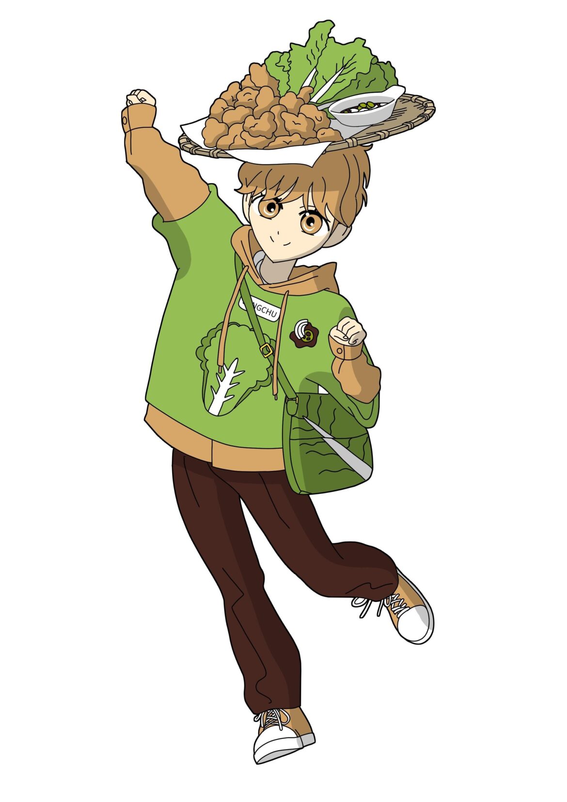 I drew Sangchu twigim (lettuce and fritters) as a character. Do you know about Sangchu twigim? It is a food that is eaten with fried squid (Or fried vegetables) and soy sauce onions wrapped in lettuce. It originated in Gwangju Metropolitan City. Even Koreans don't know this Korean food. I like this!