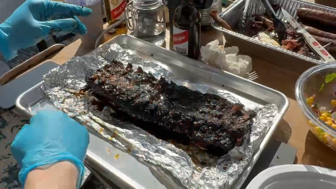 Authentic Jamaican Jerk Company smoked ribs by yours truly. Scotch bonnet peppers in the rub of course!