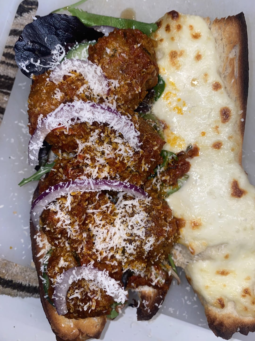 Homemade meatball marinara sub & oven cooked chips Dining and Cooking