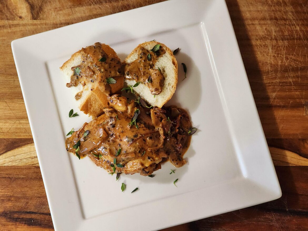 Something a little more rustic: Poulet à la Moutarde with a crusty white bread