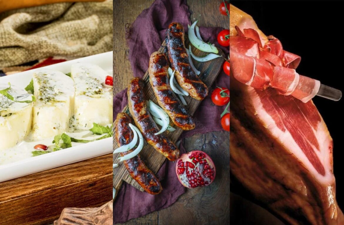 Lesser known Georgian dishes. Left to right: Gebzhalia (like minty mozzarella buffala), Kupati (like a haggis wurst), and Lori (Like Prosciutto?).