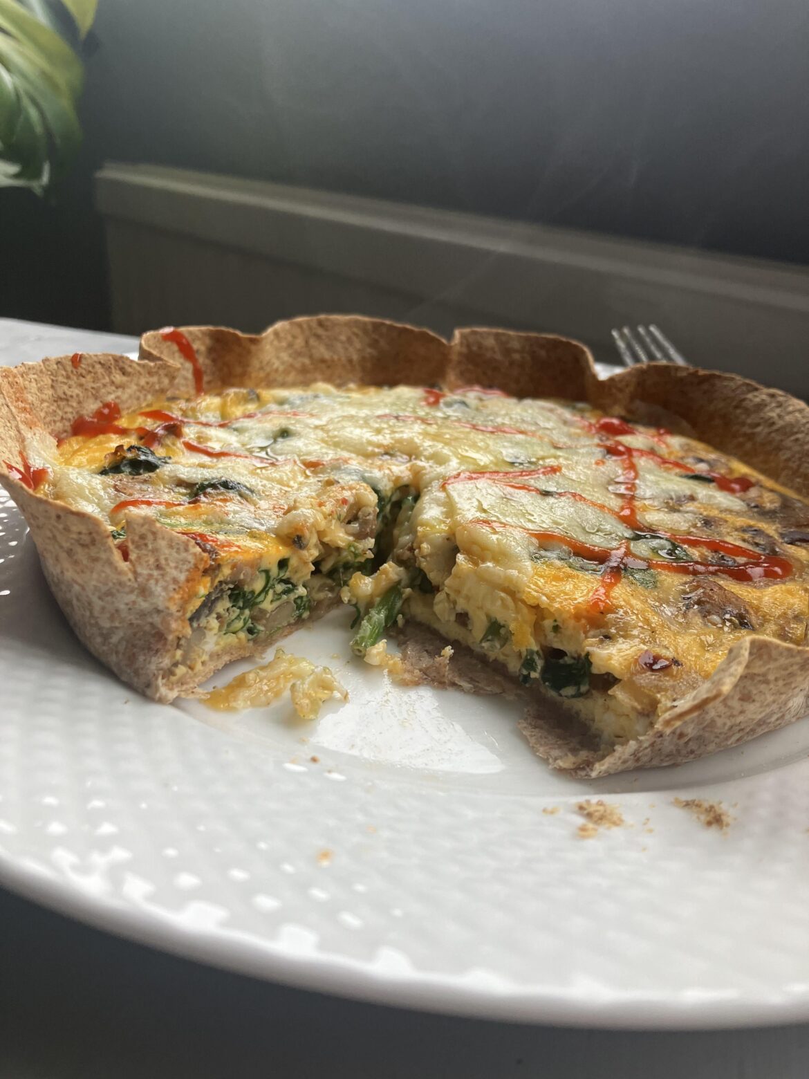 Quiche with tortilla base
