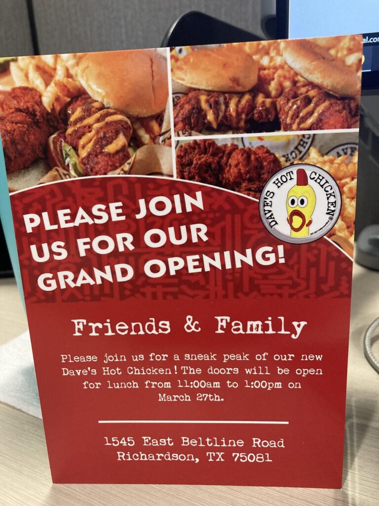 Got to go to a Dave’s Hot Chicken soft opening and got some intel. (Richardson, TX) Got to go to a Dave’s Hot Chicken soft opening and got some intel. (Richardson, TX)