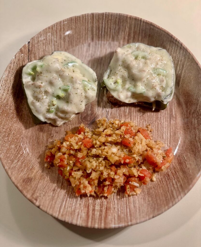 Philly cheesesteak bell peppers and Spanish cauliflower rice!
