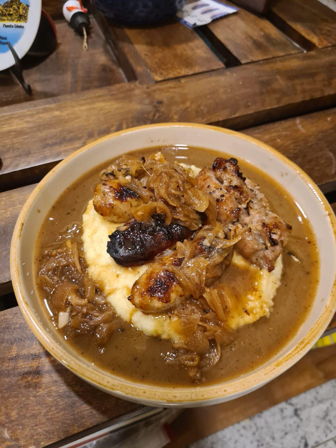 Bangers N Mash with Onion Gravy