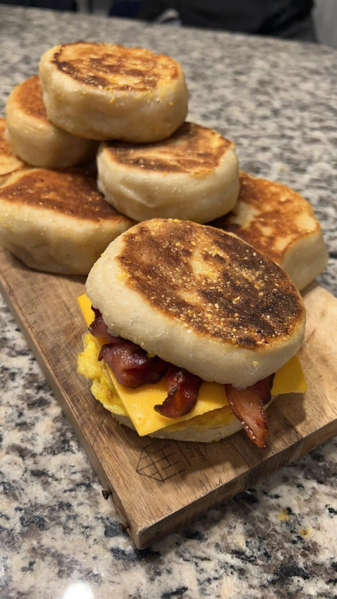 Sourdough English muffin breakfast sandwich