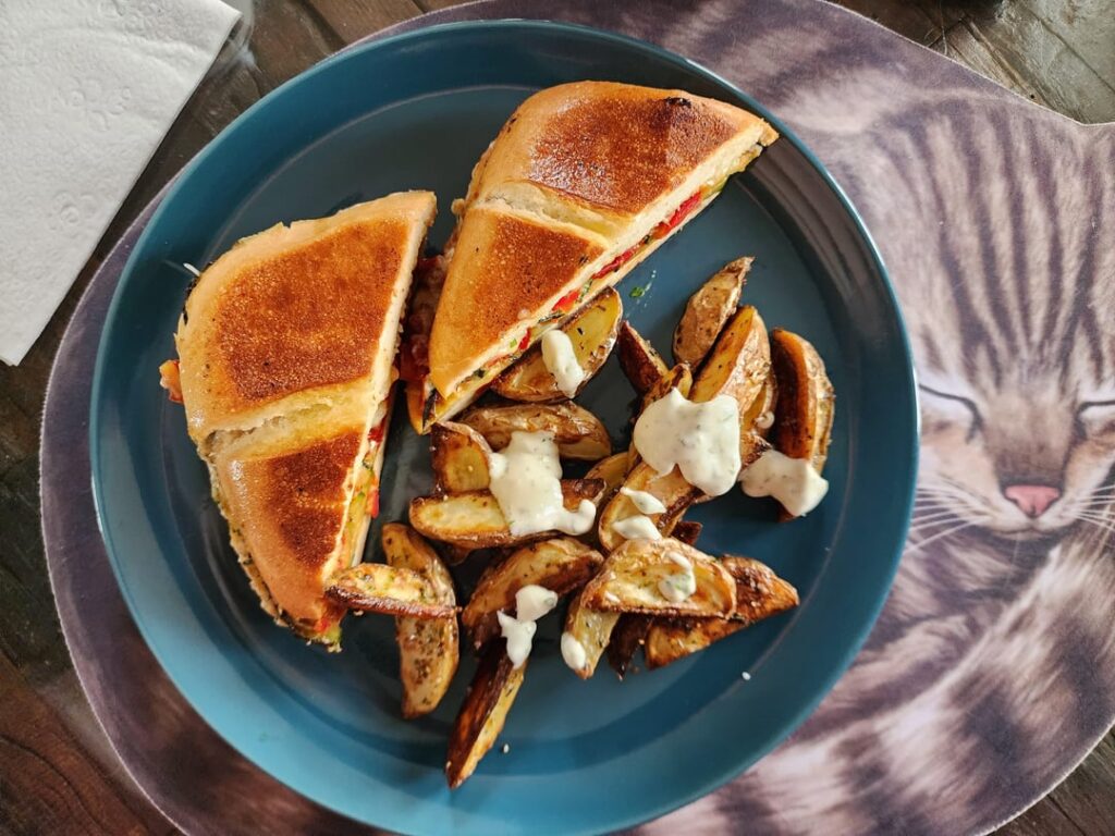 Zucchini, mozz, and sun-dried tomato panini