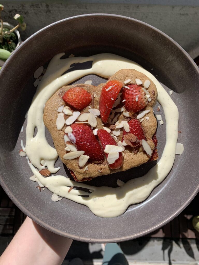 strawberry almond bostock surrounded by orange blossom creme diplomat! a breakfast treat for myself