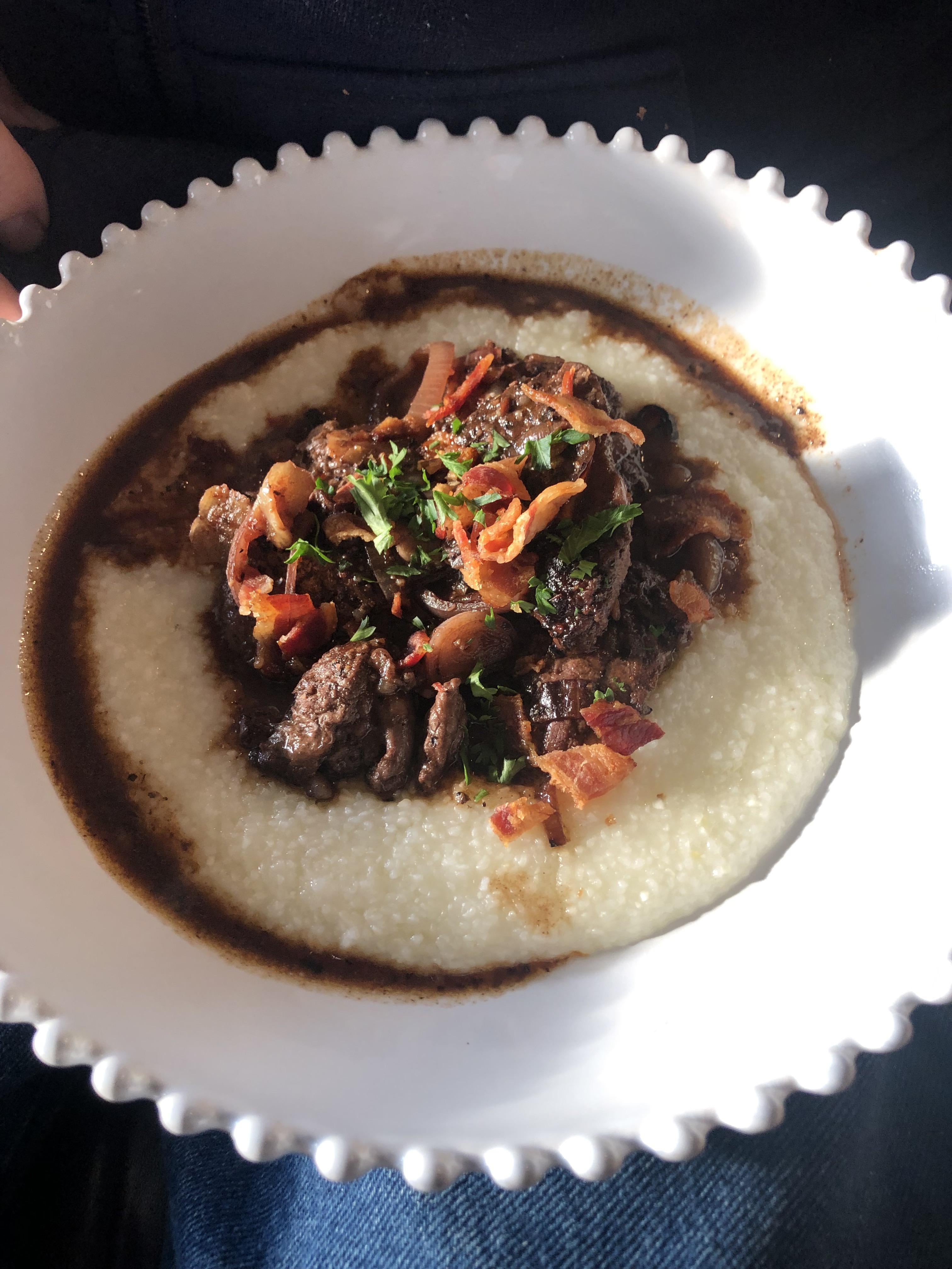 Tenderloin on Gruyère Grits Dining and Cooking