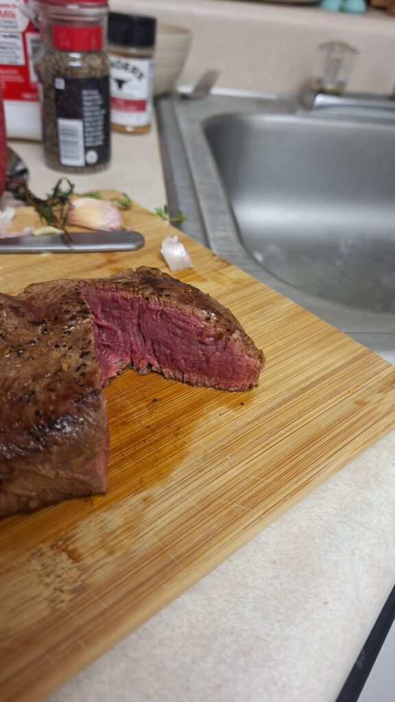 My first filet mignon; aiming for rare but I think it may be to rare! Thoughts?