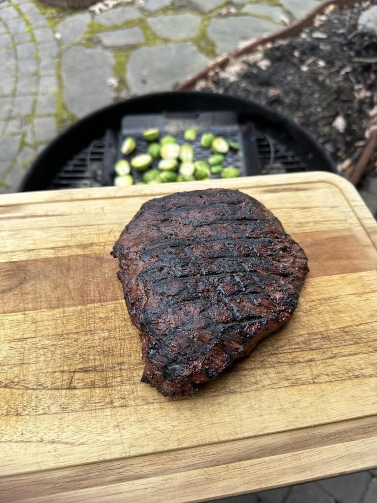 Quick flank dinner. Dry brined this morning. Roast me