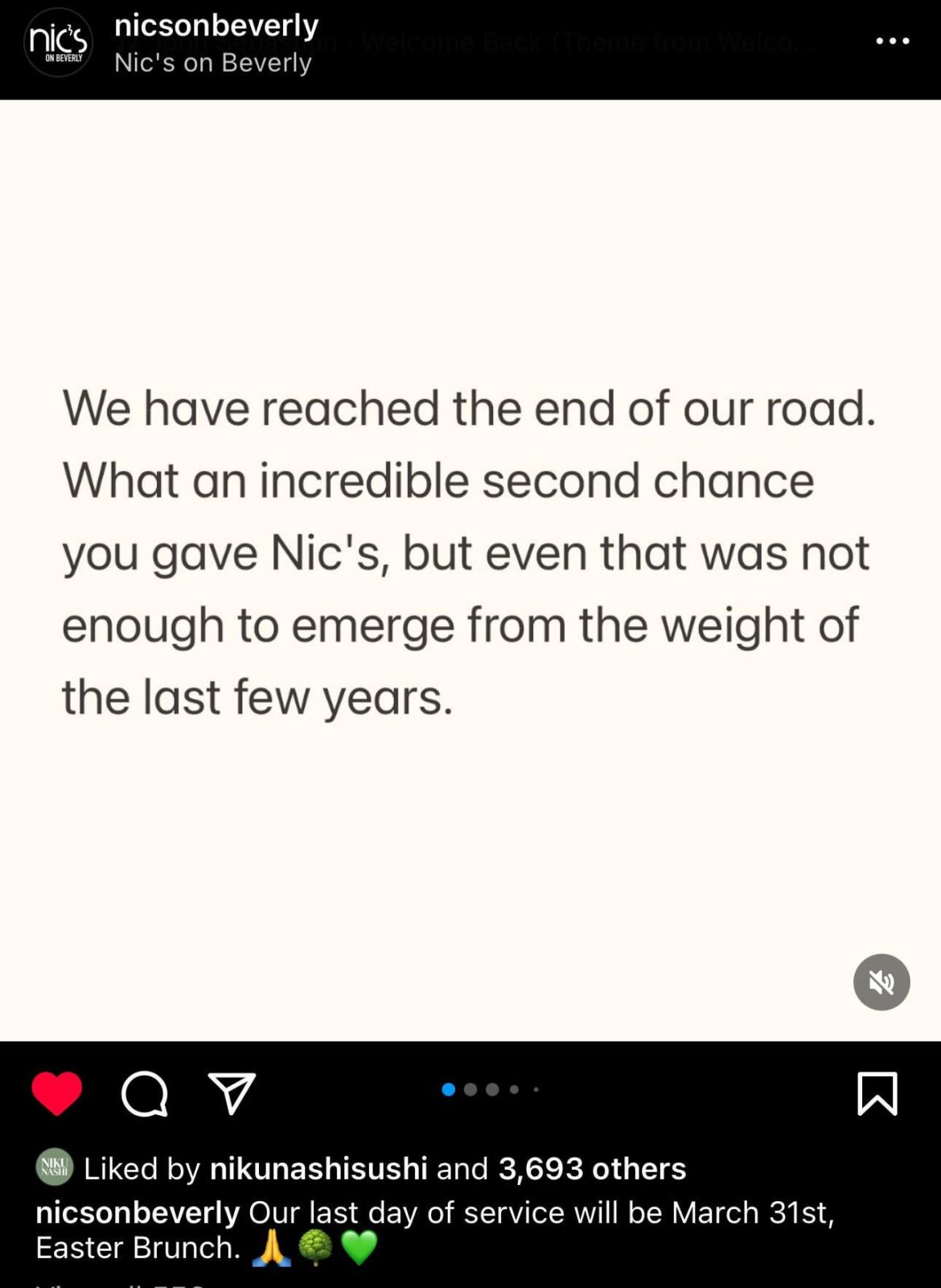 Nic’s on Beverly closing end of this month (for real this time)