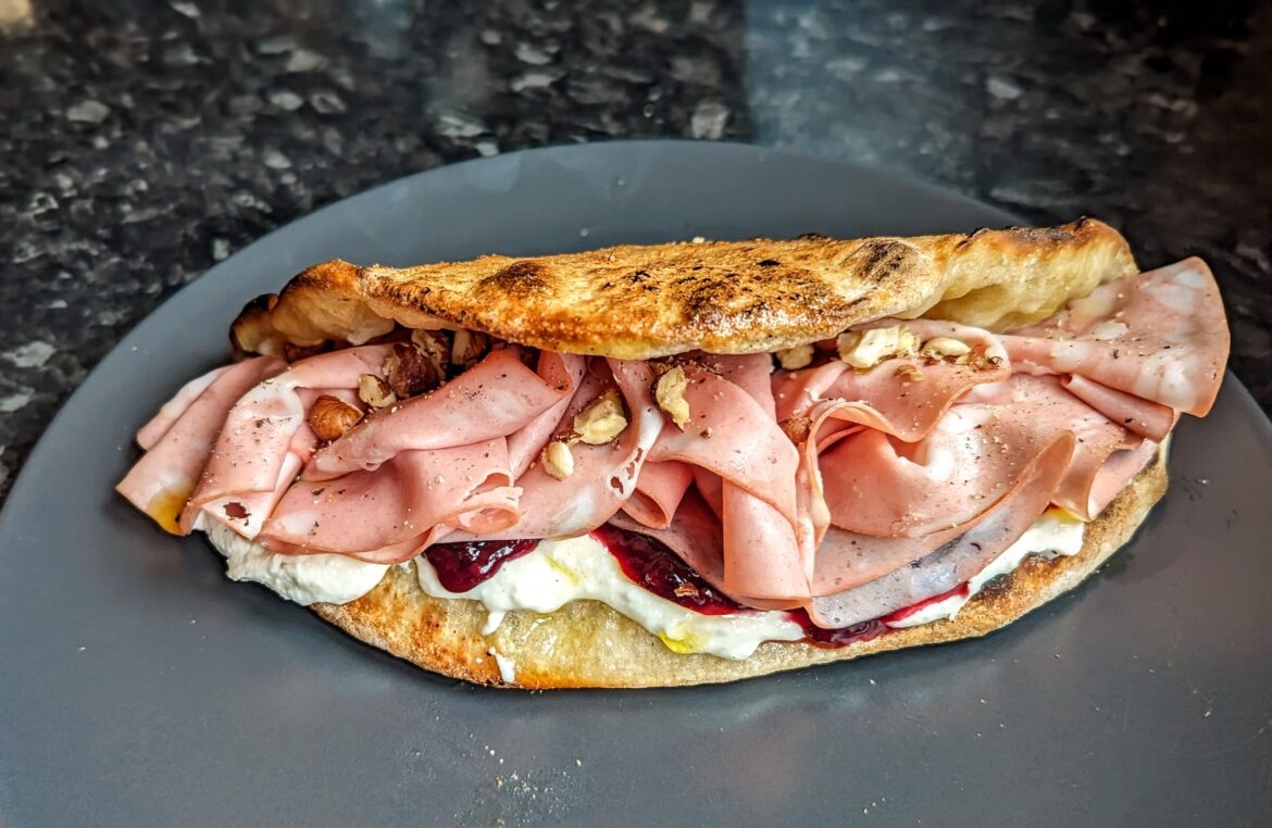 Mortadella, ricotta, blackberry chutney, hazelnuts
