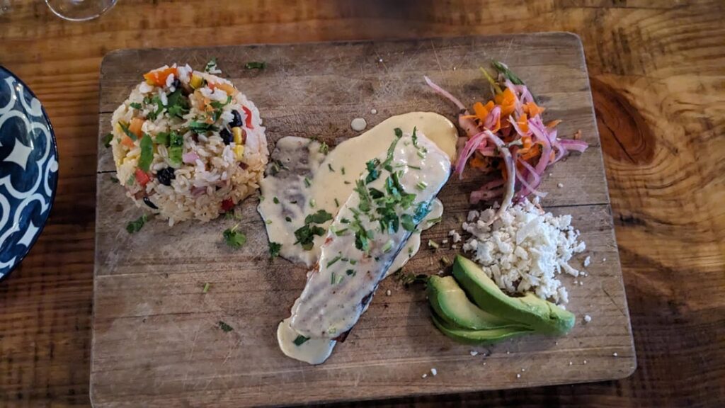 Wood plates. I knocked so mucj rice off the side 🥲 wood is also in terrible shape 😅