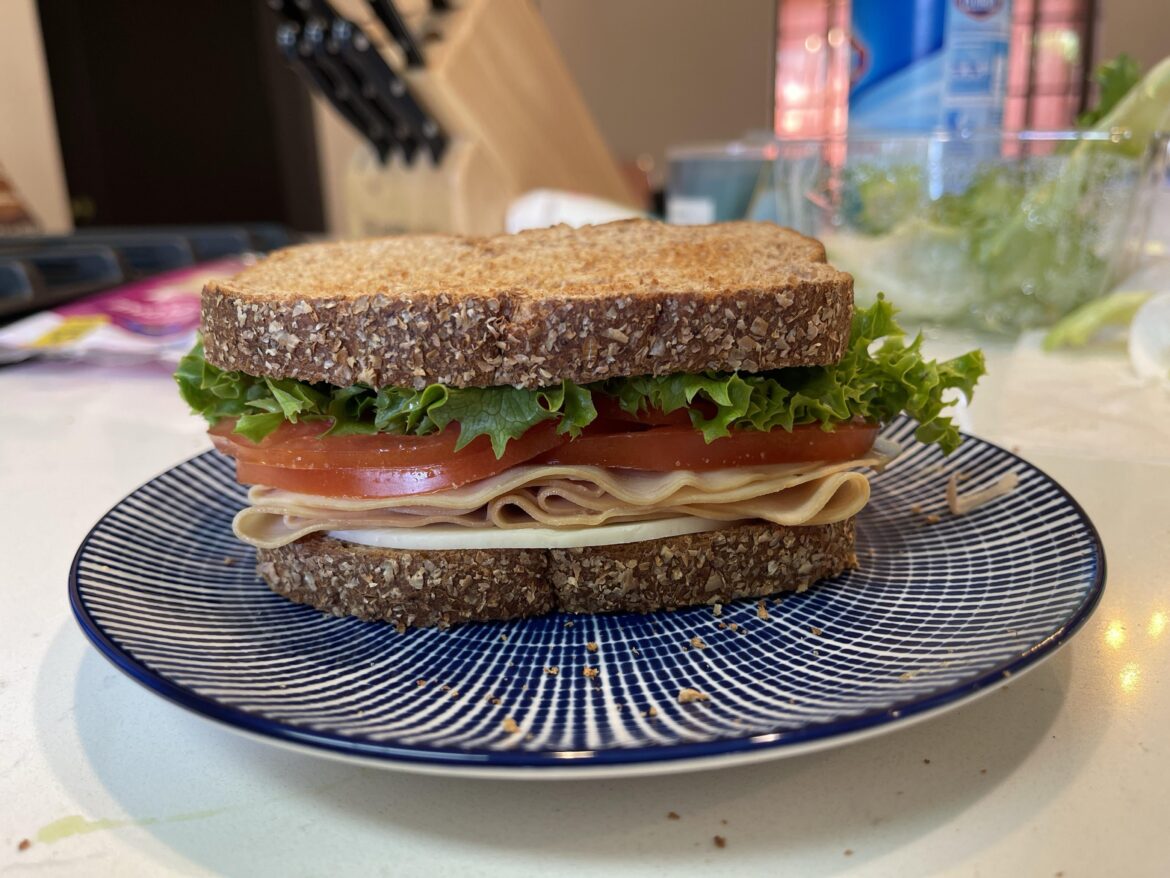 Turkey Sandwich on whole wheat with mustard
