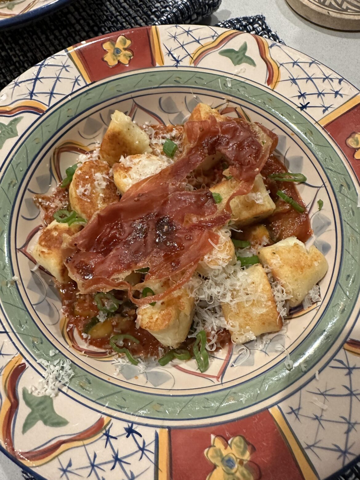 Ricotta gnudi with a little added crispy prosciutto