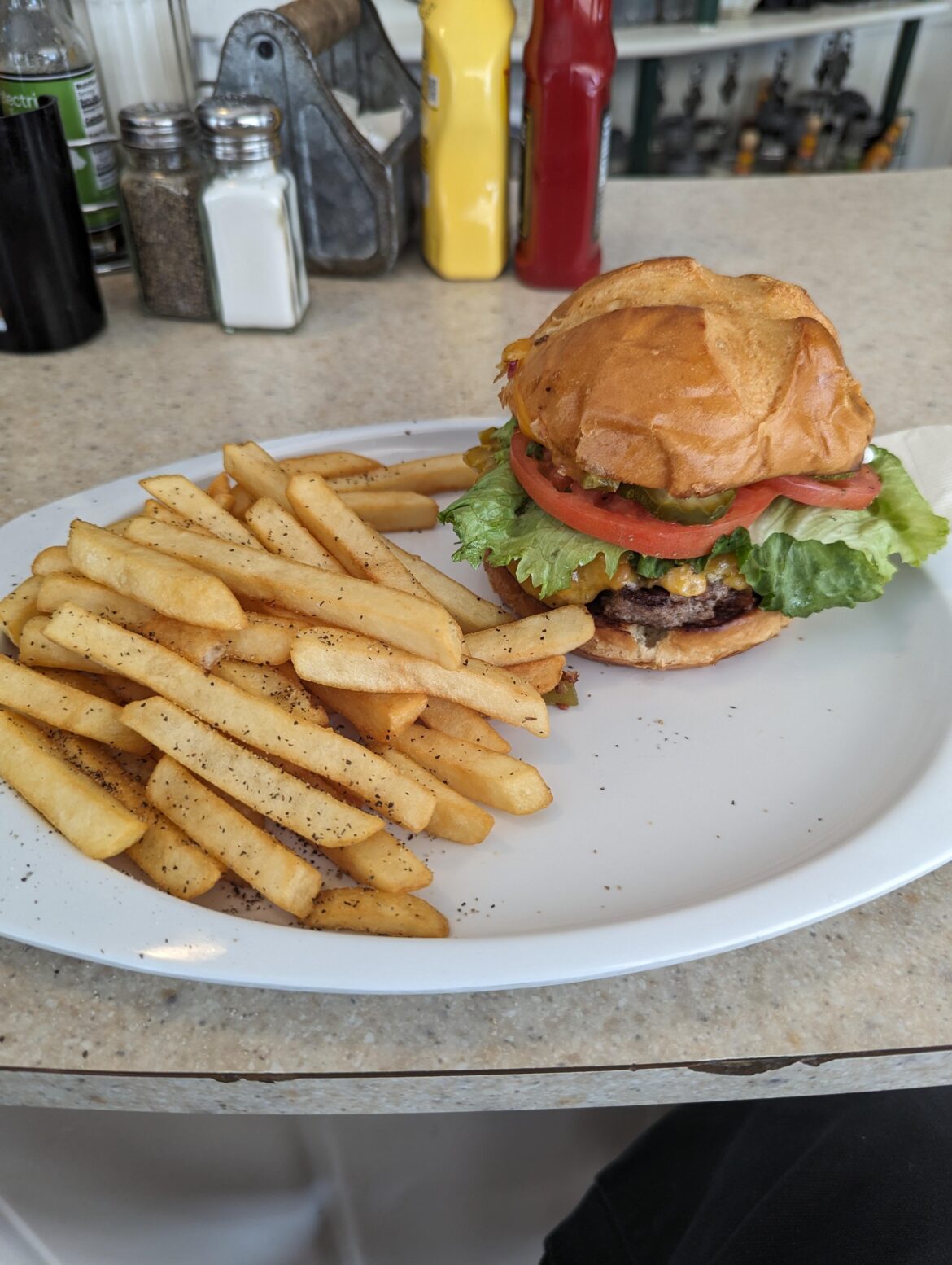 Green chile, bacon cheeseburger from The Pantry in Green Mountain Falls, Colorado.