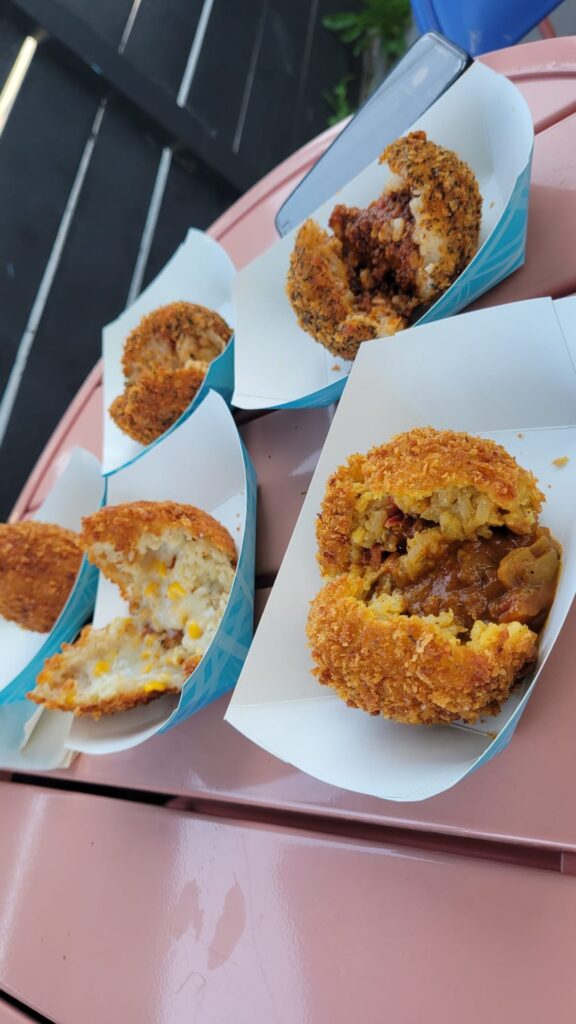 Japanese Curry, Cheese Corn, Coxinha, and Ragu Arancinis (Ateball)
