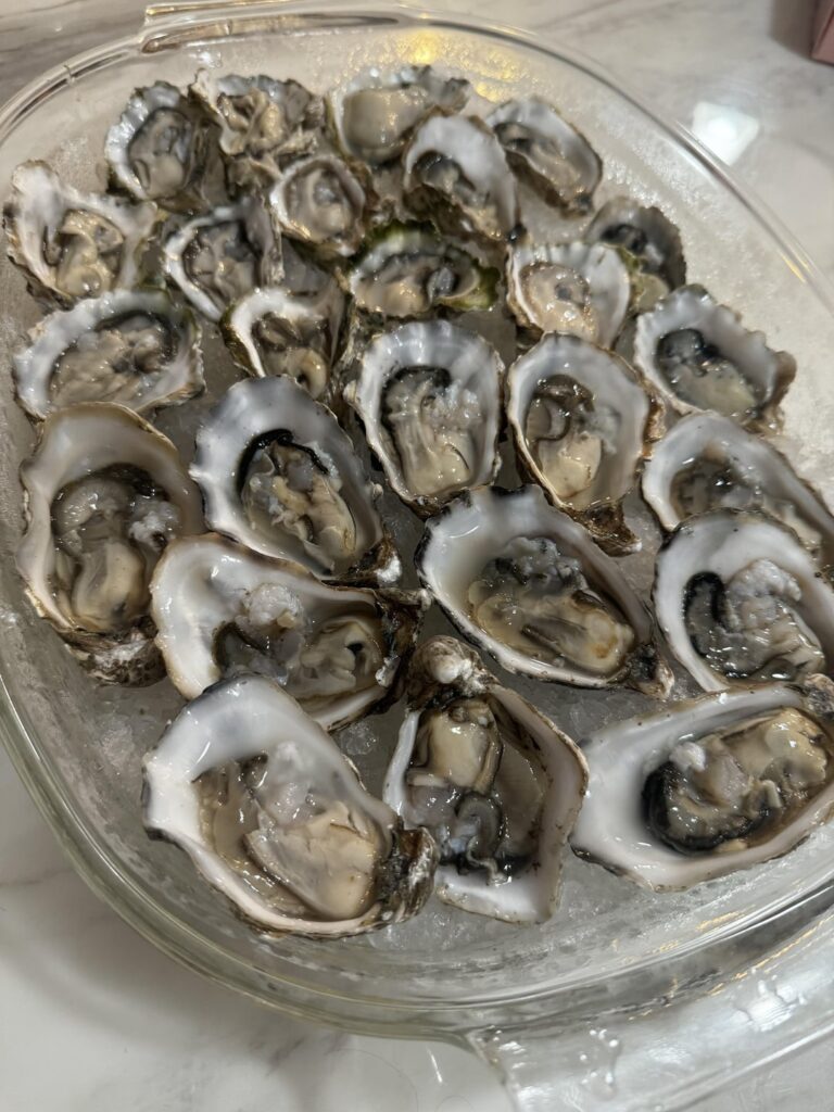 Raw oysters (Kumamoto and Takara) ponzu, mirin, chili , extra lemon juice, and green onions..