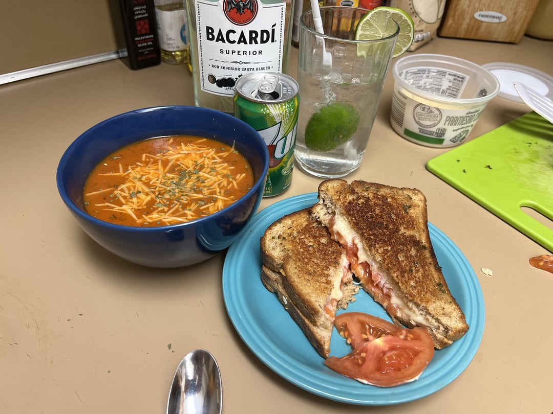 7up Rum with Grilled Cheese and Homemade Tomato Soup Dining and Cooking
