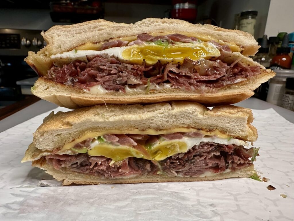 Pastrami, egg, and cheese breakfast sandwich!
