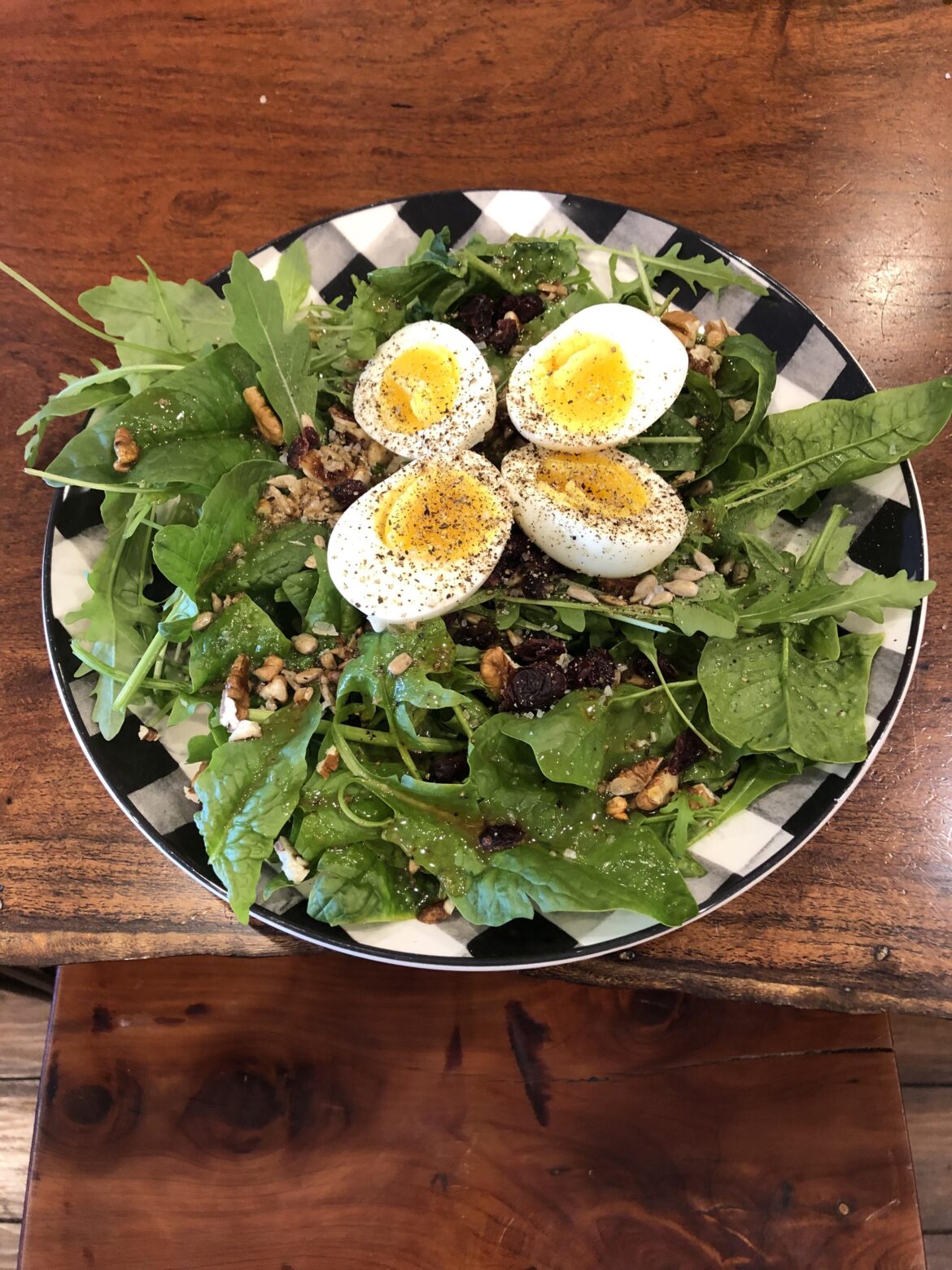 Egg Atop Homegrown Spinach and Arugula