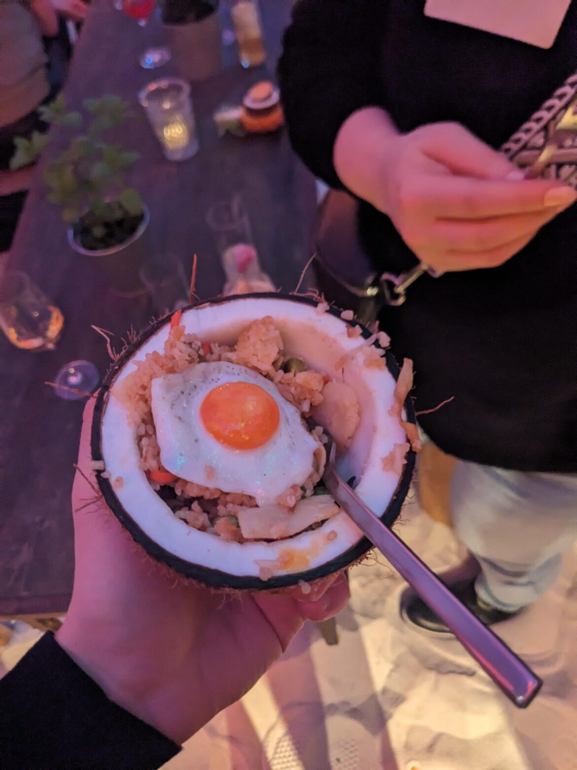 Coconut bowl stir-fry and a quail egg