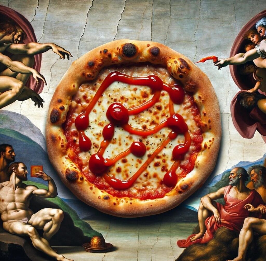 Italian pizza with ketchup is delicious combination