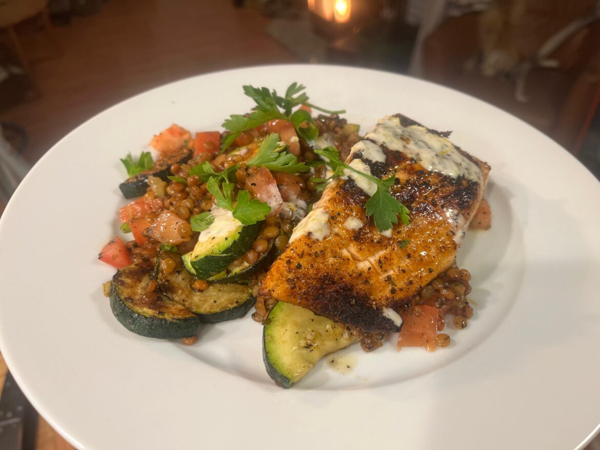 For somebody that thinks salmon is extremely overrated, this was one great meal. The salmon with couscous.