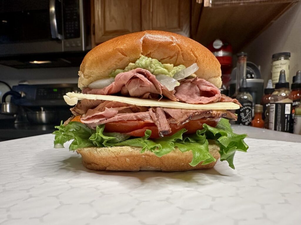 Roast beef sandwich for lunch