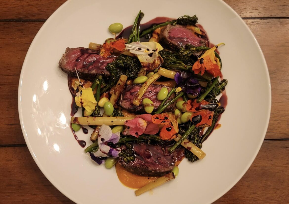 Steak, Brocollini, Edamame, and Yellow Beans