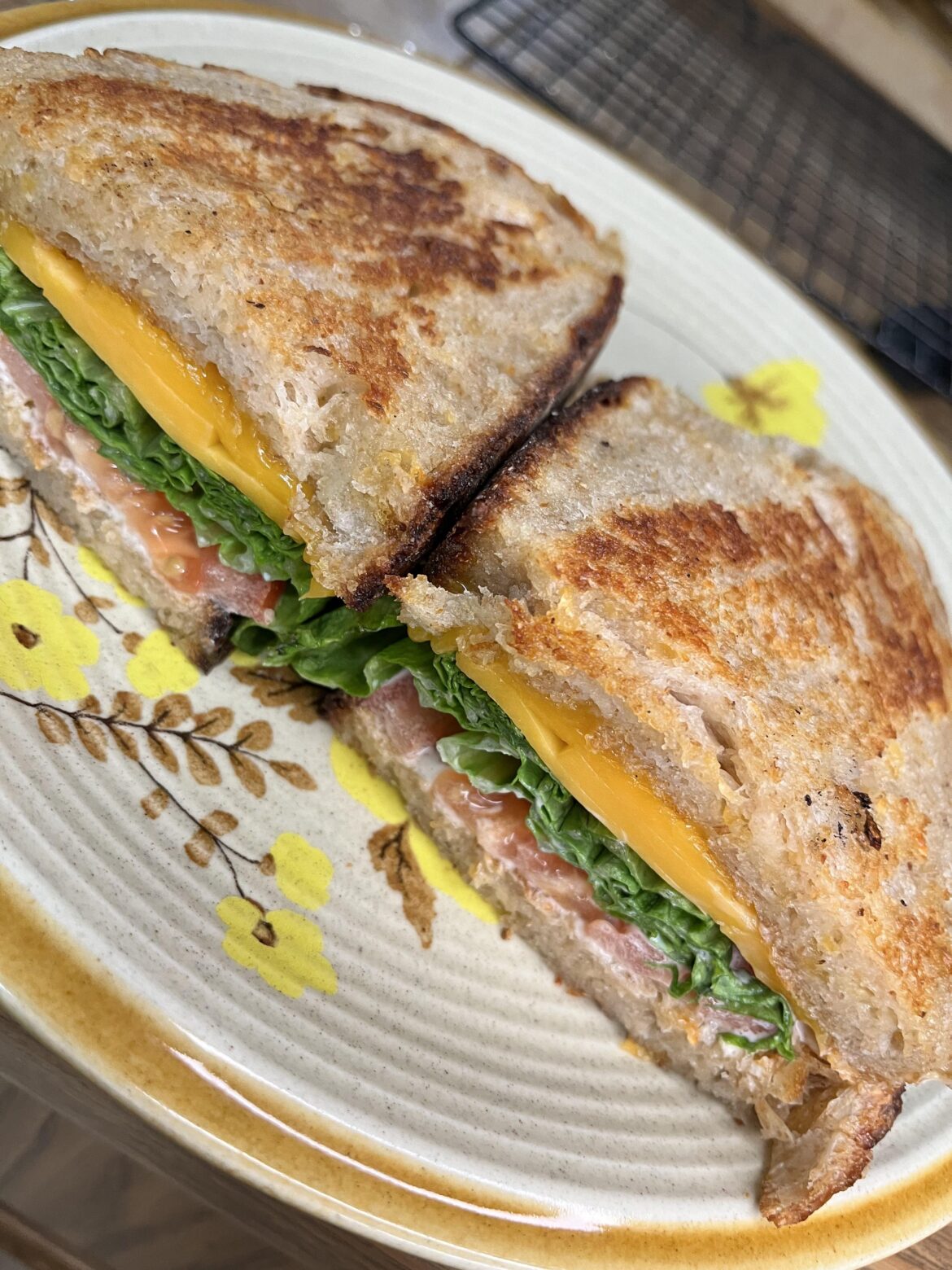 Lettuce, tomato, cheddar, mayo on toasted homemade sourdough
