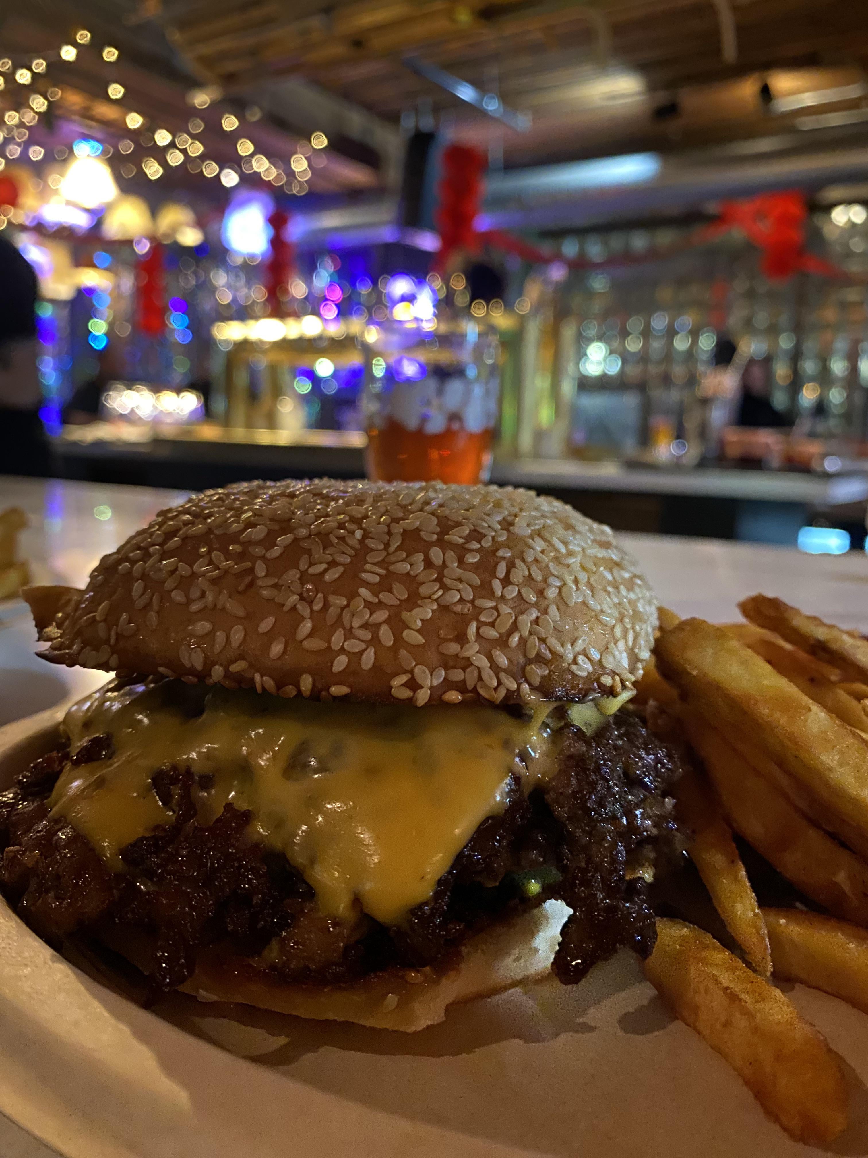Forever my favorite 1 smash burger/ taco sublime at Marz Brewing Dining and Cooking