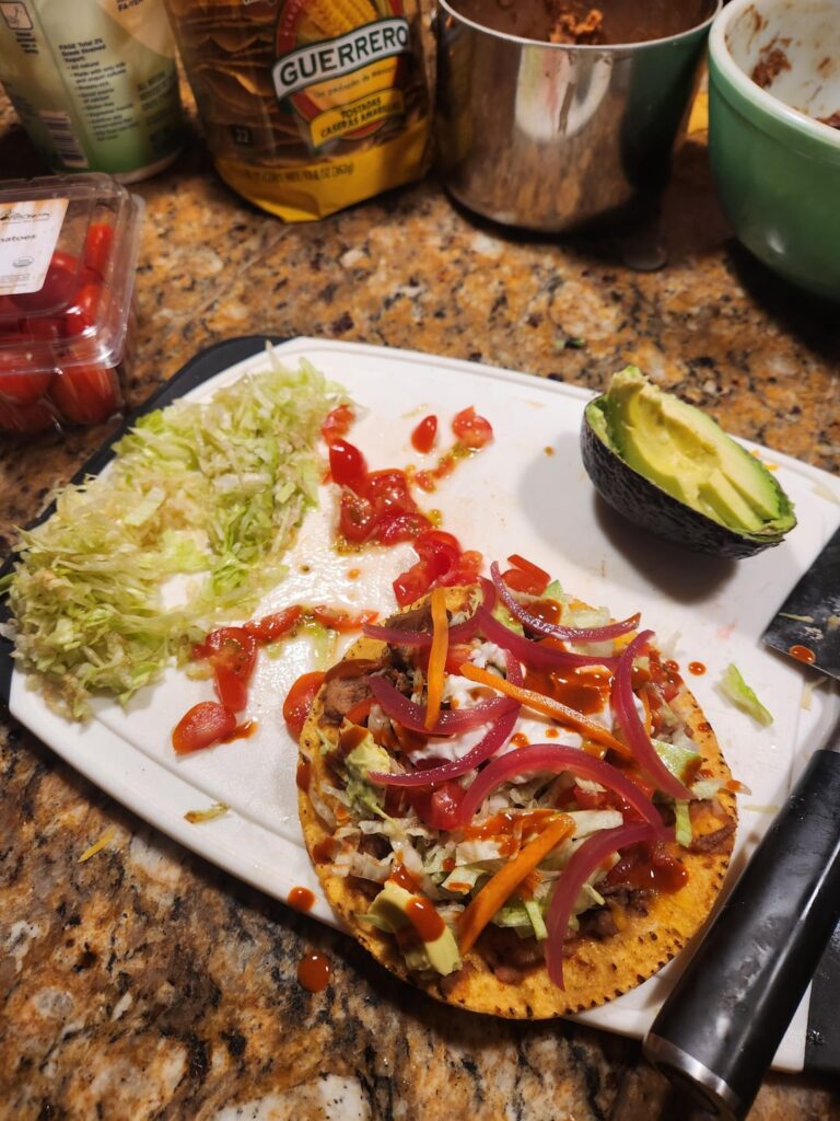 Barbacoa tostadas in honor of Taco Tuesday