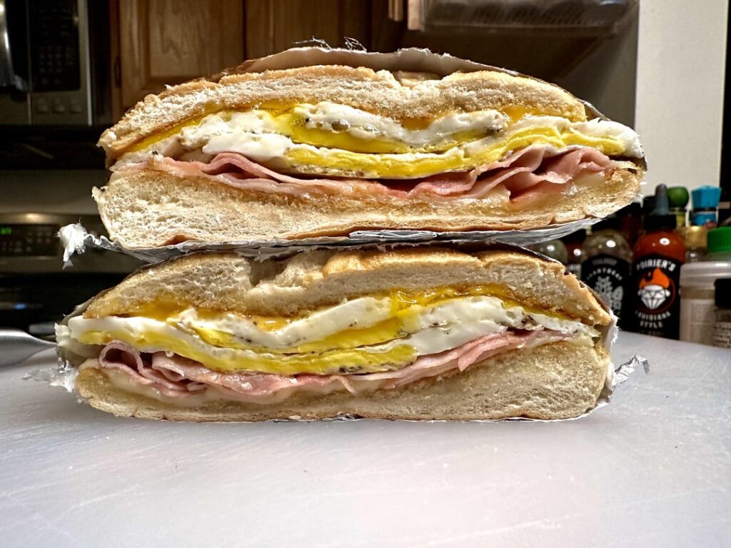 Ham, egg, and cheese breakfast sandwich for my wife!