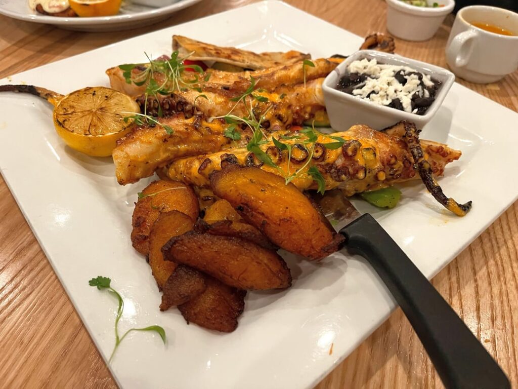 Simar served me fantastic grilled octopus and spicy ceviche. Their fun cocktail glasses were also a treat.