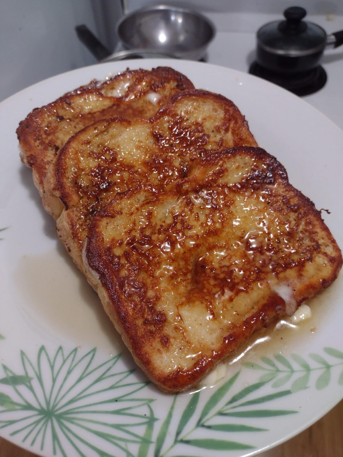 French toast with butter and maple syrup