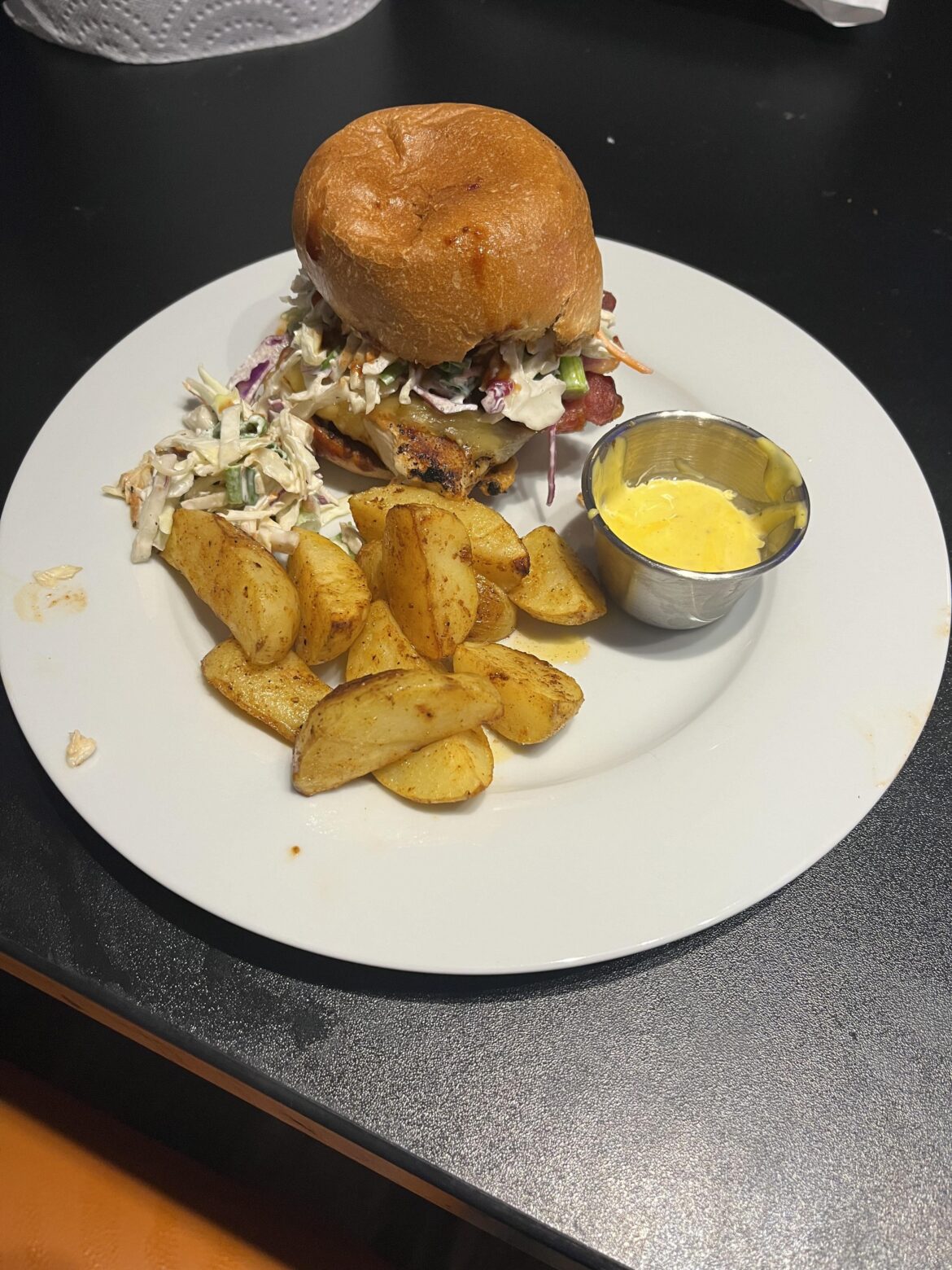 2-29-24: Cheesy Ancho BBQ chicken sandwich something-or-other