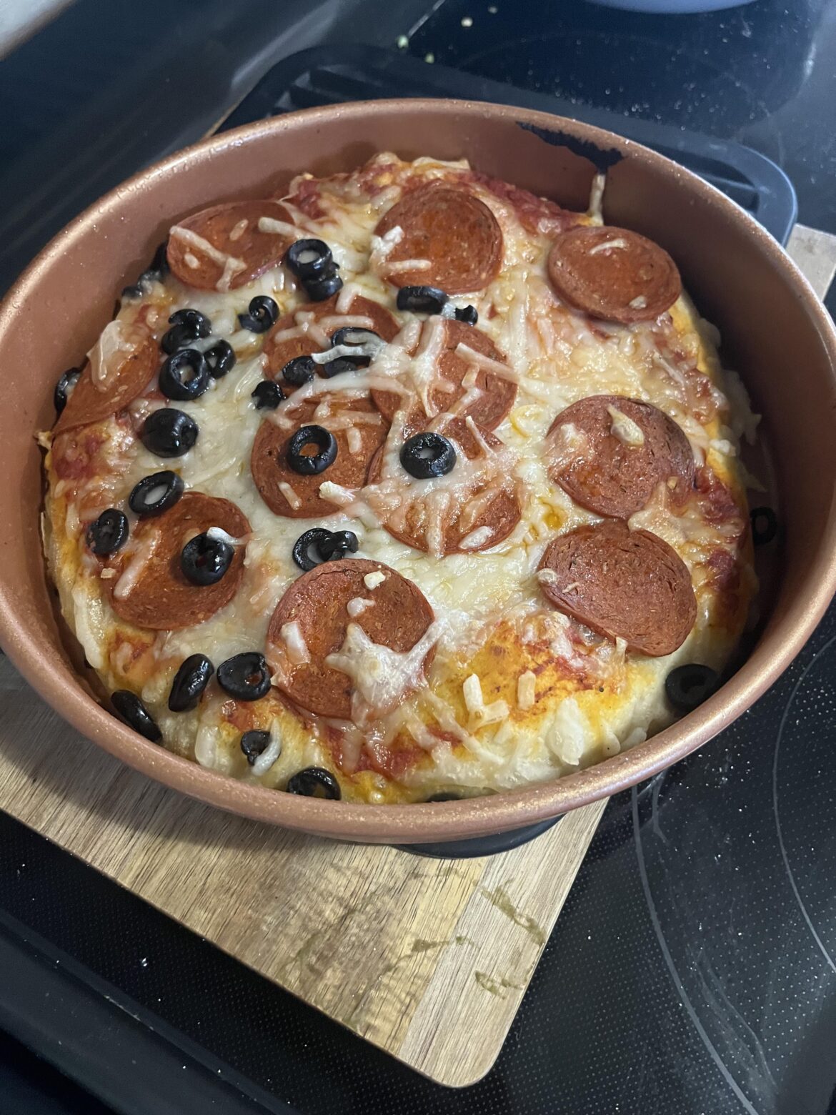 Deep dish pizza with Trader Joe’s ingredients