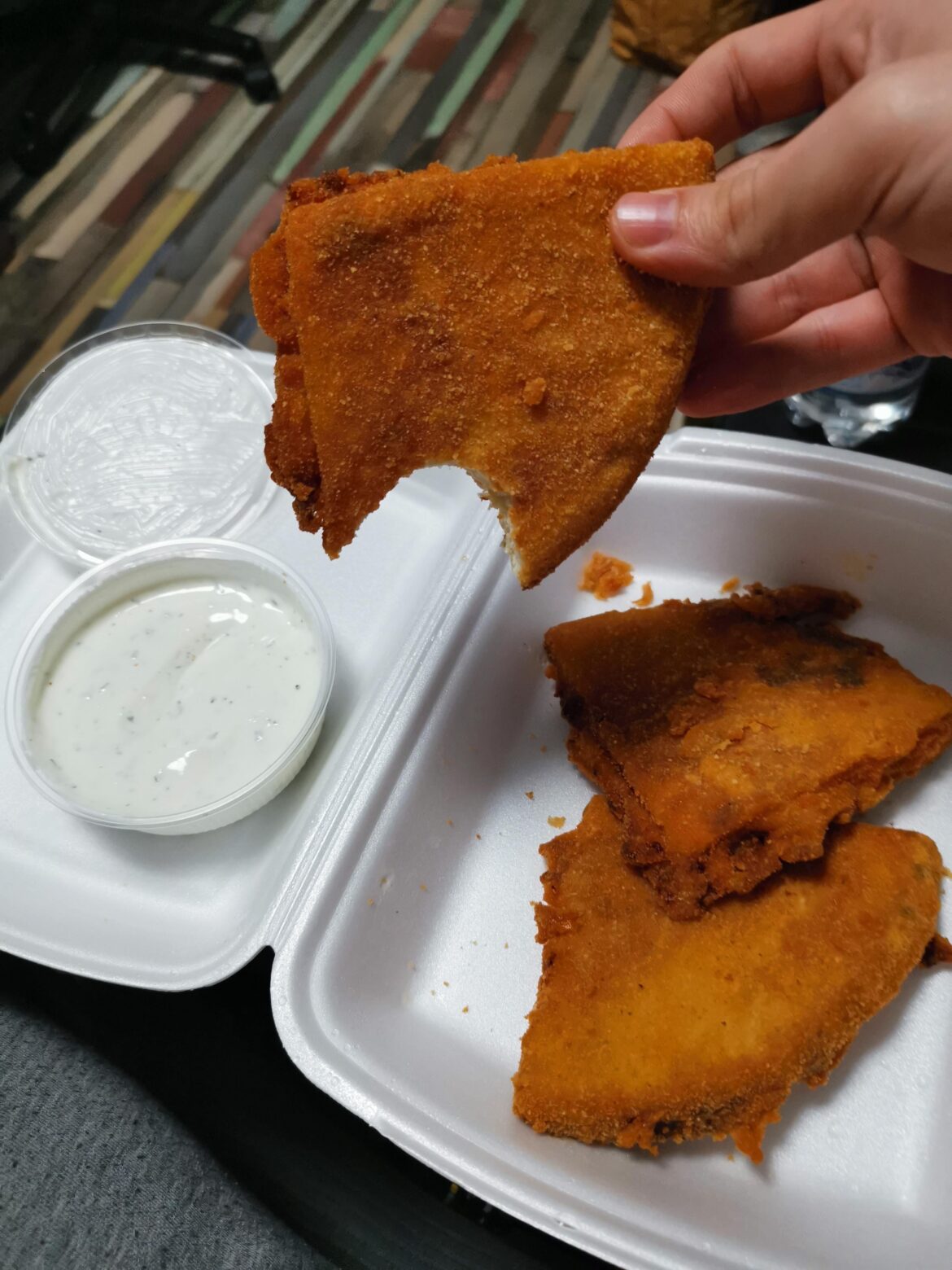 Believe it or not: deep fried pizza