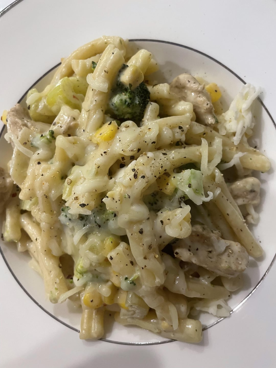 Homemade Creamy Chicken & Vegetable Pasta W/ Fresh Cracked Pepper