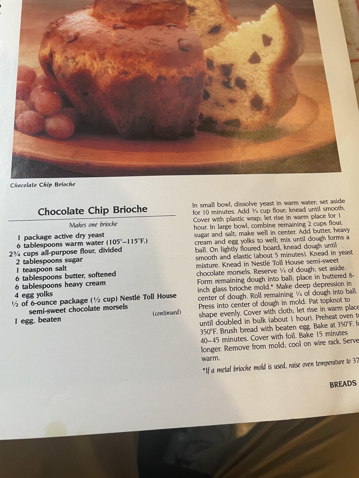 Chocolate chip Brioche (Nestle Tollhouse cookbook 1987)