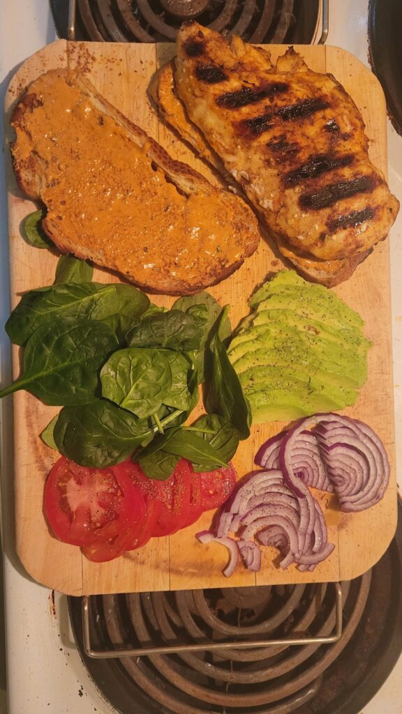 Homemade grilled chicken sandwich with chipotle mayo