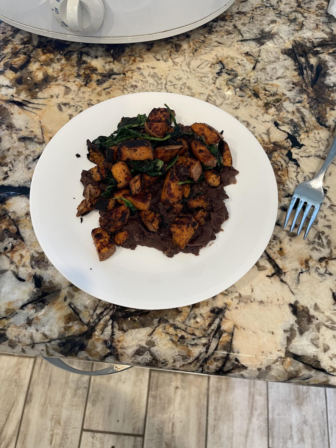 Refried Black Beans with Sweet Potato and Spinach